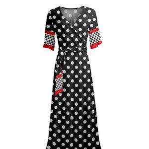 Black & Red Polka Dot Wrap Maxi Dress 12/14